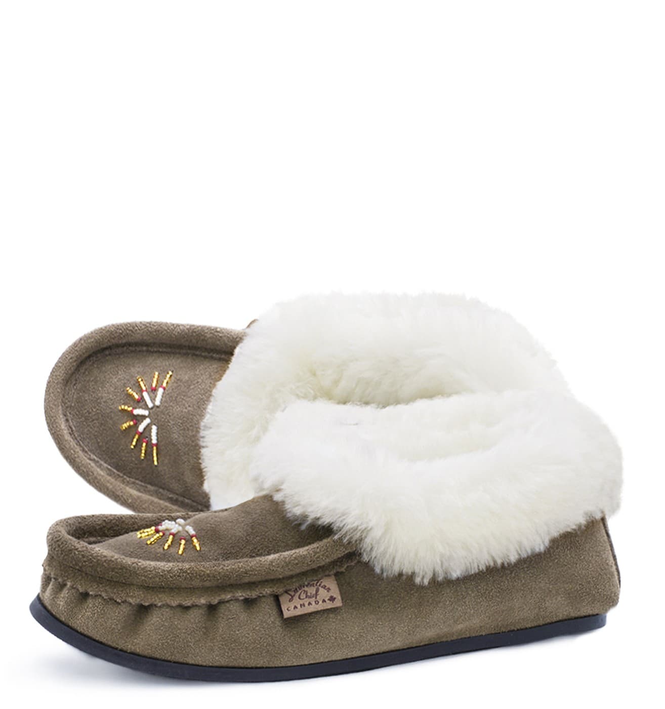 Pantoufle Collet Tipp Brown, Doublé Mouton, Perlé, Semelle Crepex