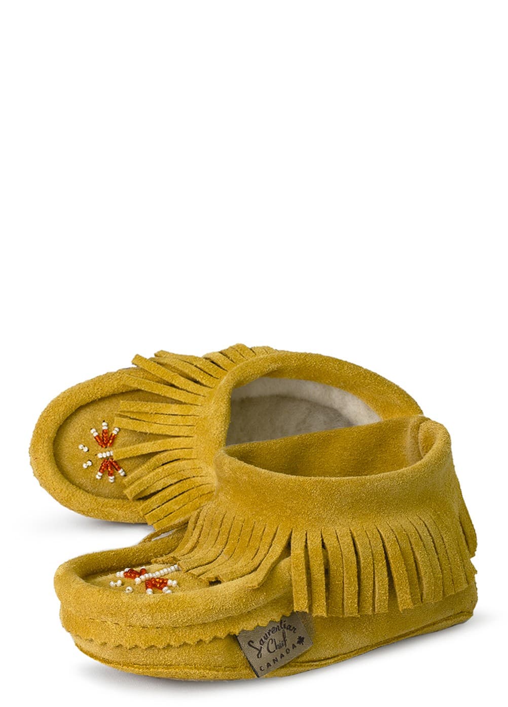 Slipper Nation, fringed trim, beaded, orlon, padded sole