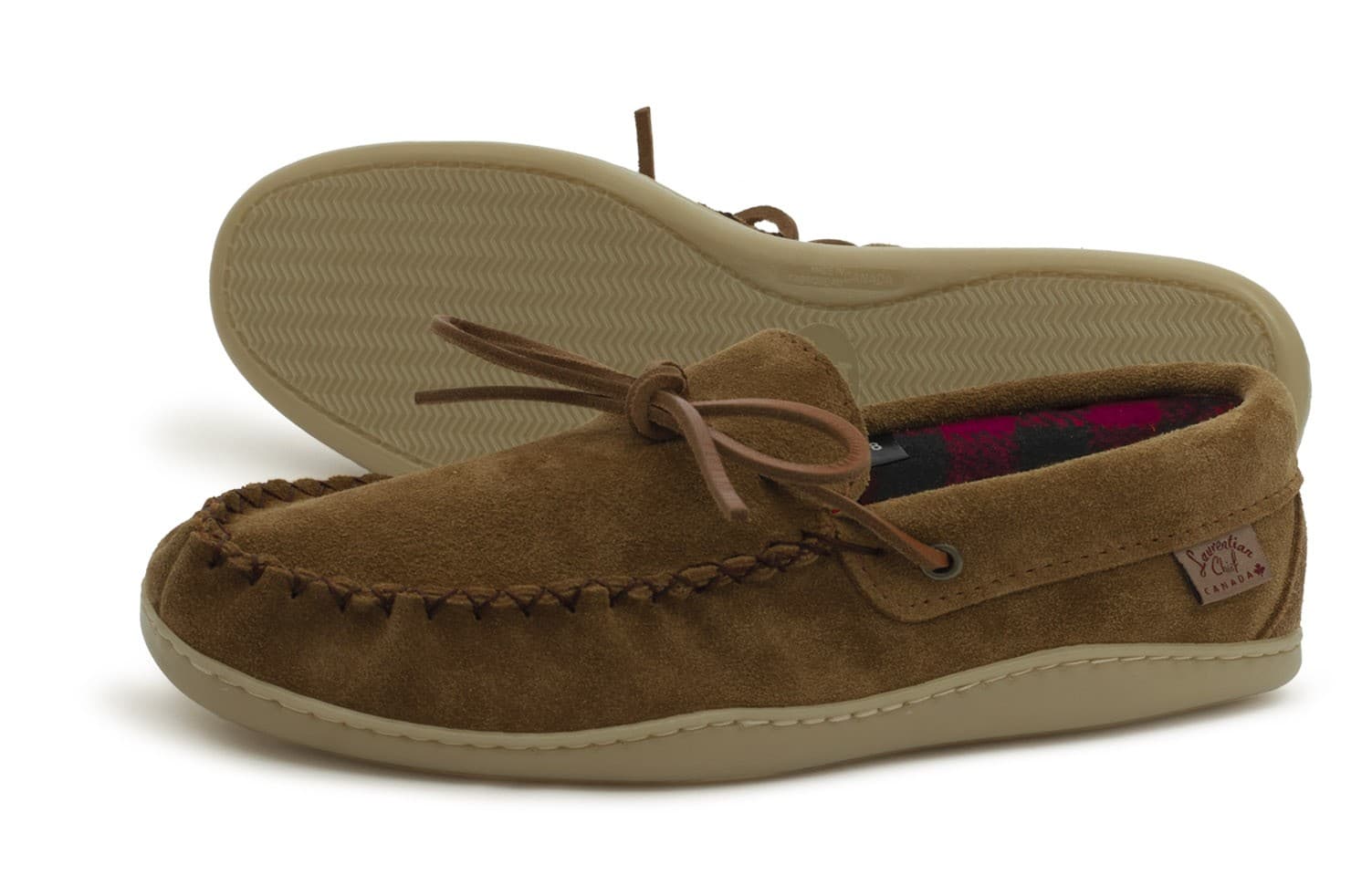 Driving moccasin, 2 eyelets collar, plaid wool lined, natural K sole