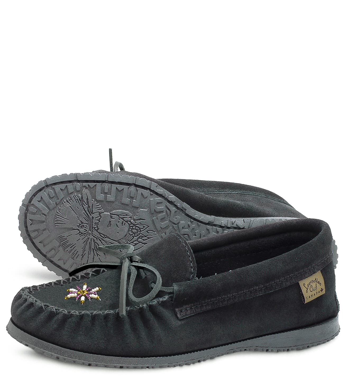 Moccasins, beaded, black ind. Sole