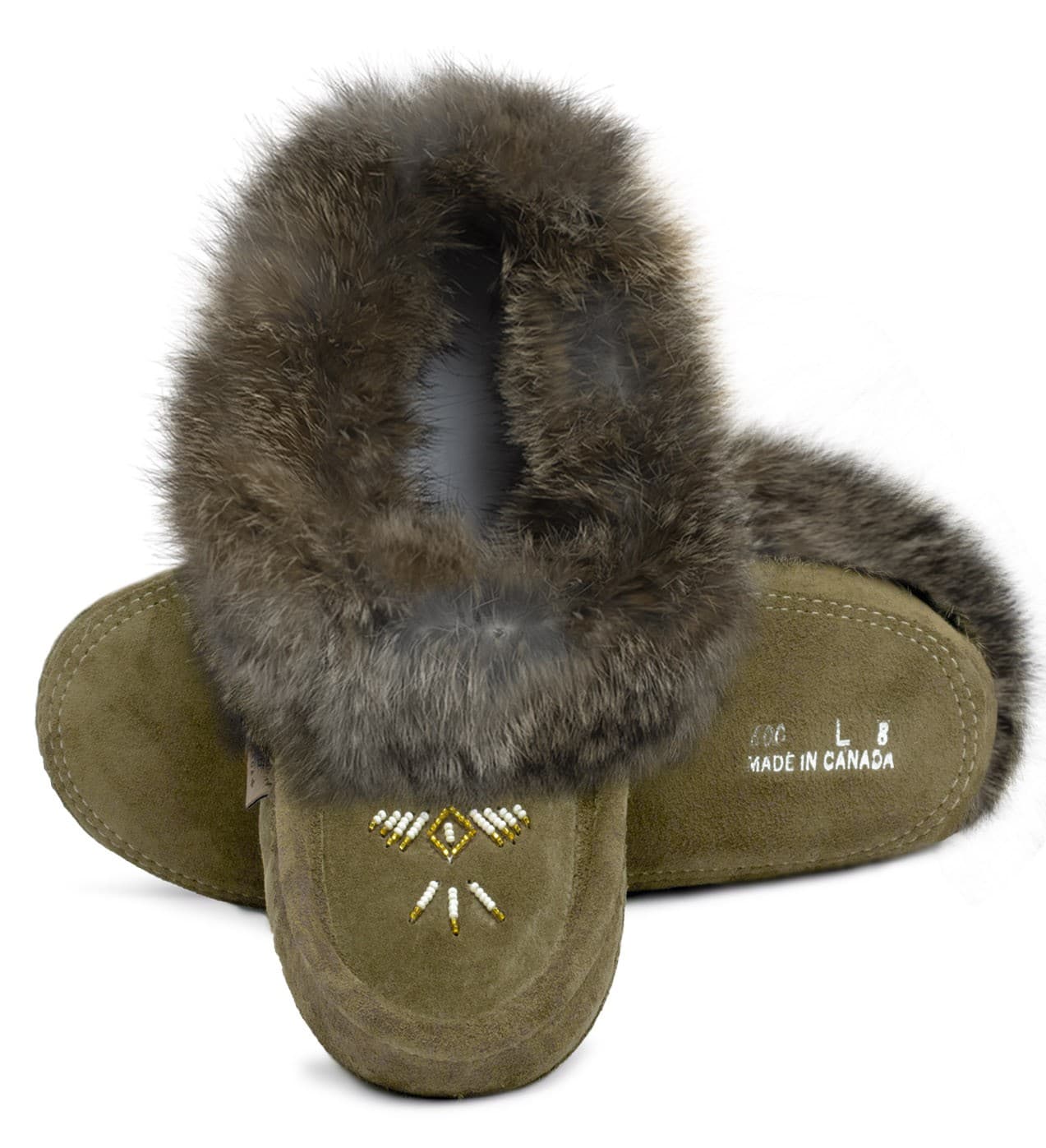 Pantoufle, Collet Fourrure, Orlon, Perlé et Semelle Double