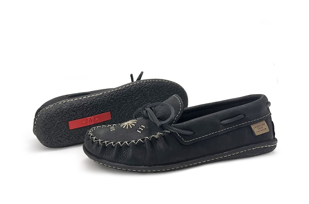 Mocassins Collet 8 Trous Semelle Intérieure Tressage Inca, Semelle Caoutchouc Cute Noire