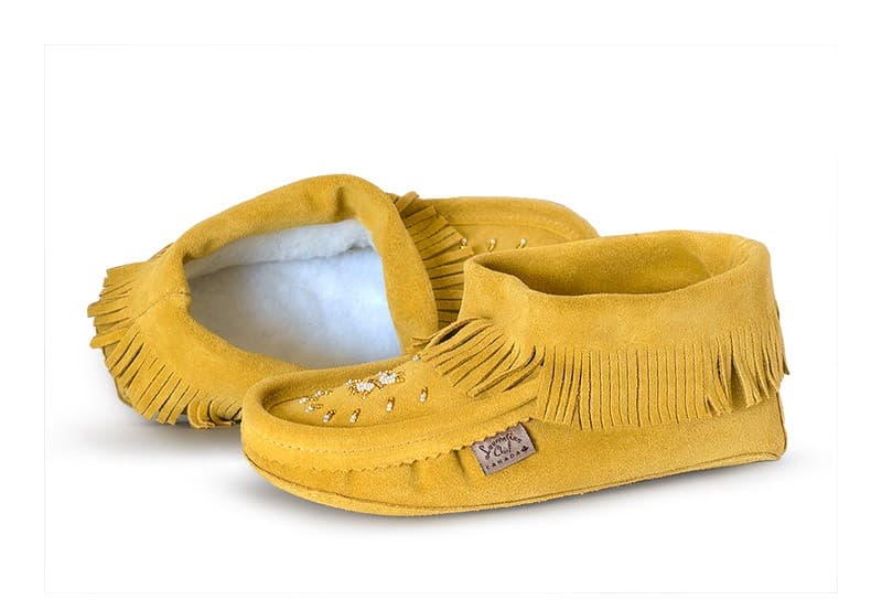 Slipper Nation, fringed trim, beaded, orlon, padded sole