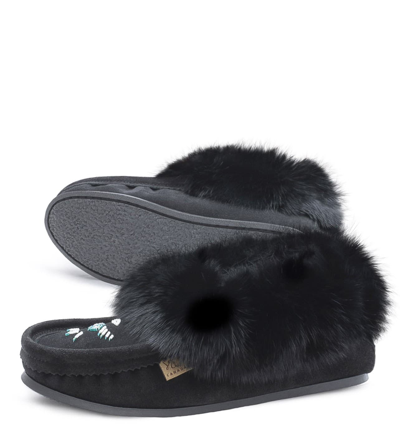 Slipper Fur Trim, orlon, beaded, crepex black sole
