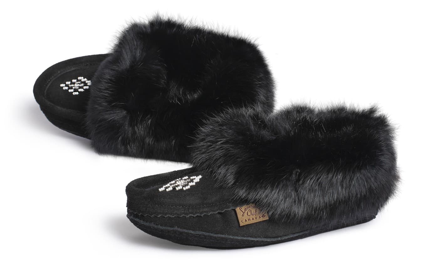 Slipper, Orlon, Beaded Slipper with Fur Trim and Padded sole