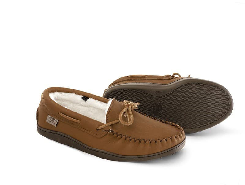 Moccasins, 8 hole kabir collar, sheepskin Gr 1 choco k sole